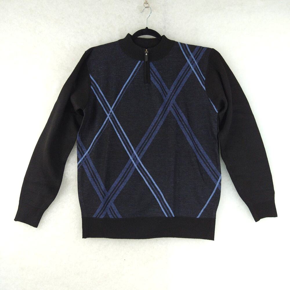 Men's Sweater Size XL Black Blue 1/4 Zip Mock Neck Long Sleeves Enzo Cavalleri